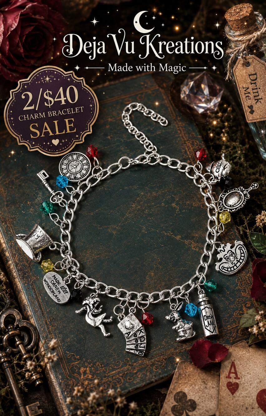 Alice in Wonderland Silver Tone Charm Bracelet